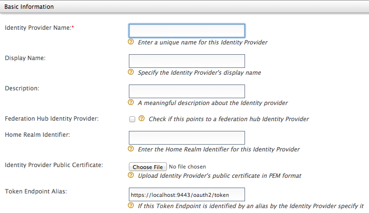 Adding an Identity Provider - Basic Information